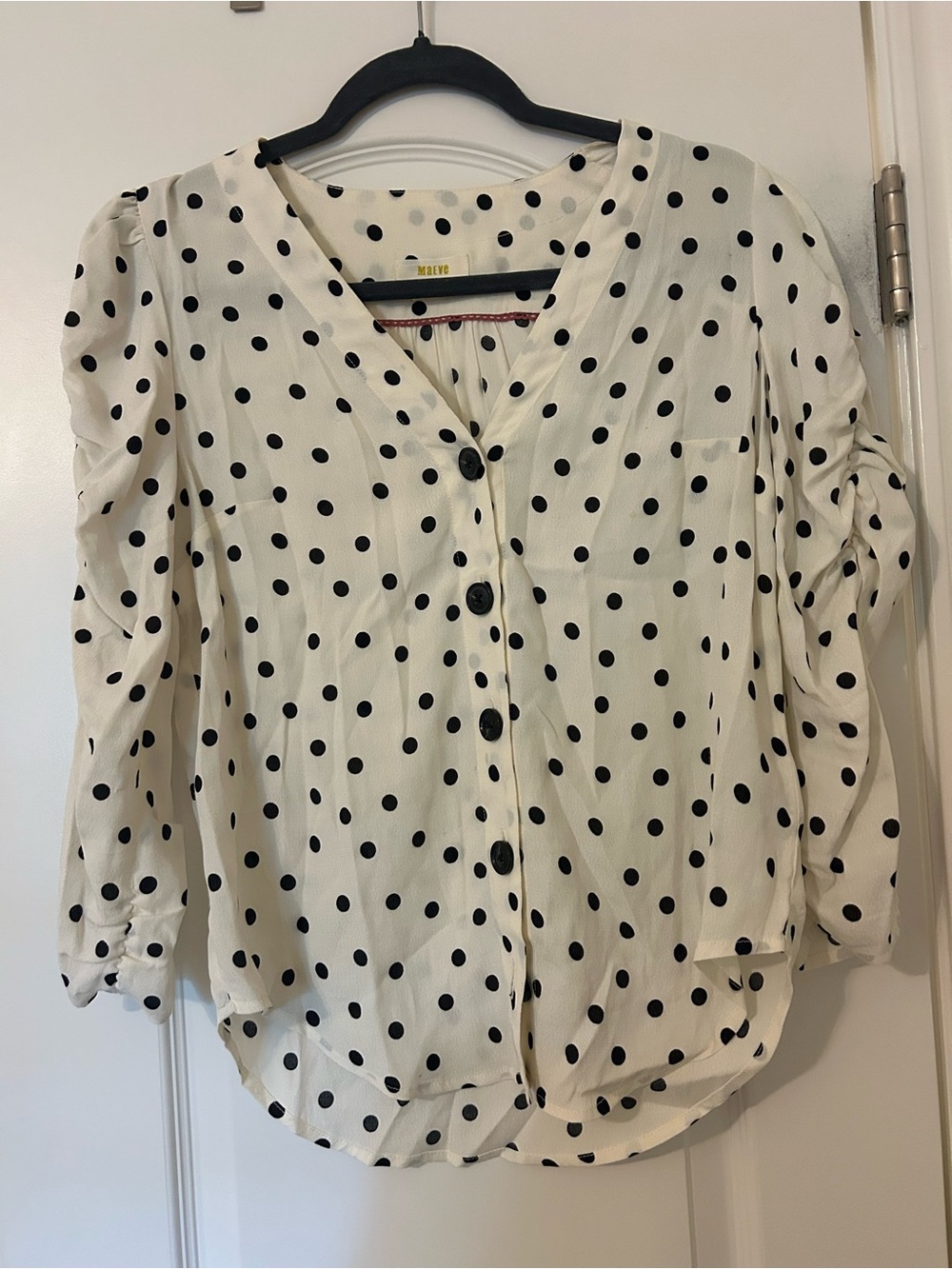 Anthropologie Ivory Blouse with Black Polka Dots